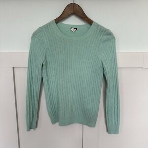 J. Crew Cable Knit Pullover Sweater Wool Cashmere Blend Sz SMALL Sea Foam Green‎